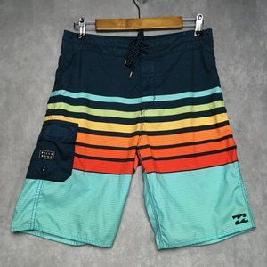 Billabong Mens Swim Trunk Shorts size 30 Blue Sunrise Striped‎ Cargo Pocket